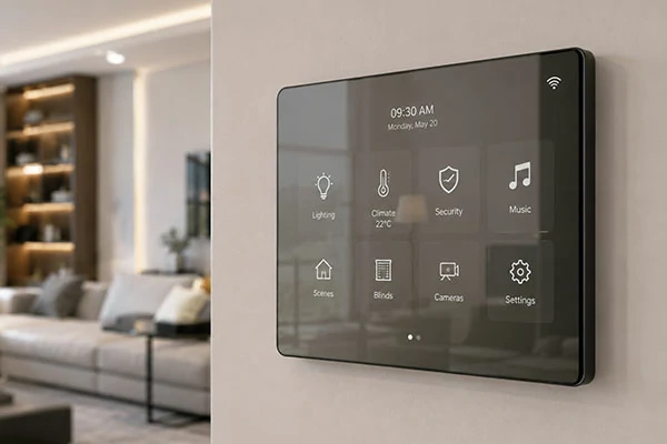 Integrated black glass for smart home control panels