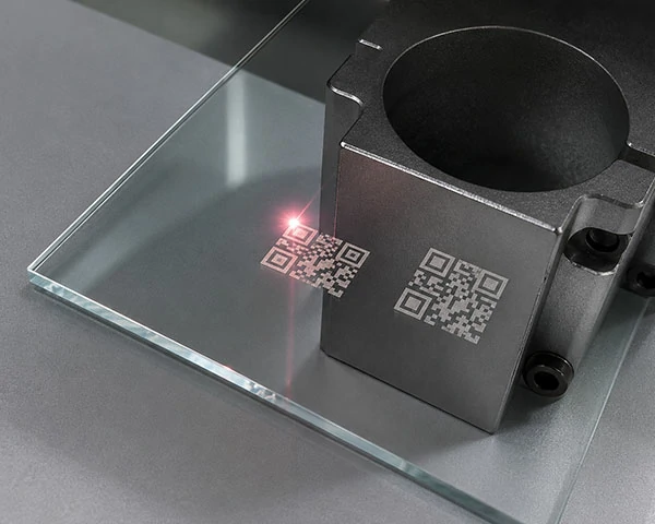 Laser engraved glass with product identification serial number and code
