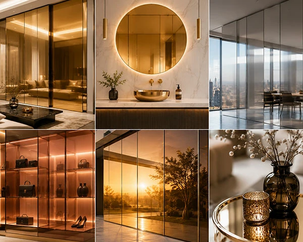Gold silver and copper coated glass for decorative metallic applications