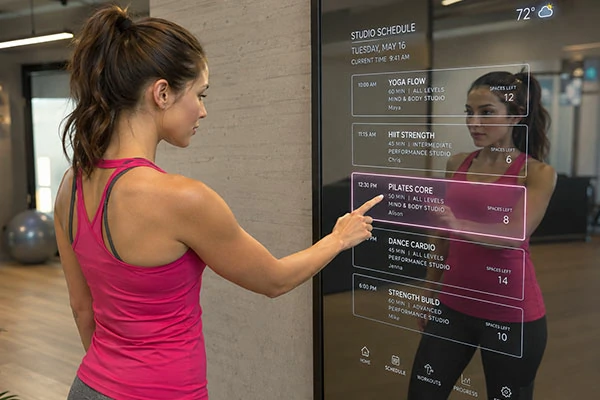 Mirror-coated glass for commercial smart displays and digital signage