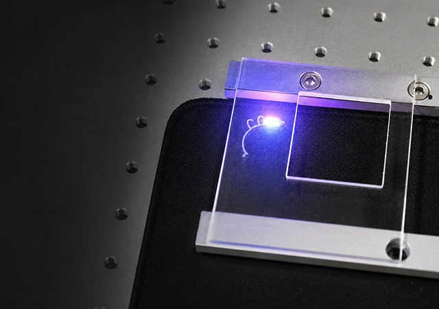UV laser marked glass with fine precision marking