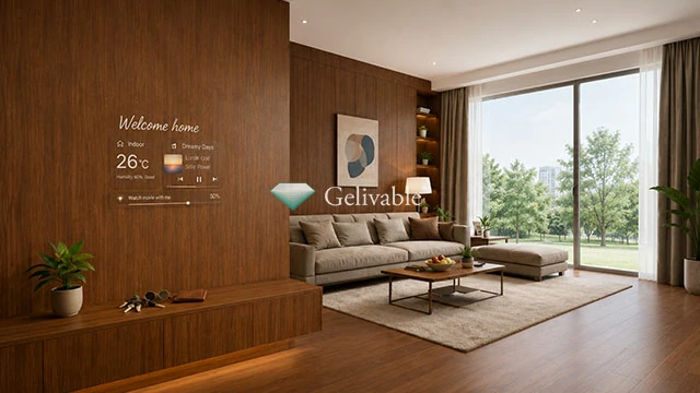 Wood-grain concealed display for high-end hotel rooms